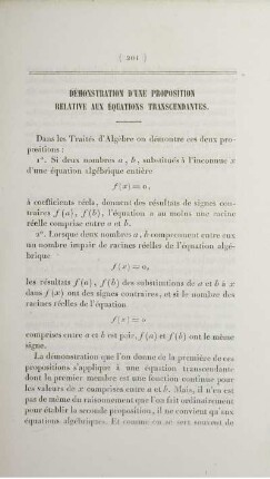 Démonstration d'une proposition relative aux équations transcendantes.