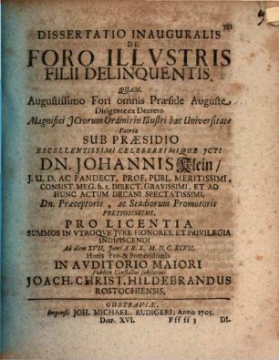 Diss. inaug. de foro illustris filii delinquentis