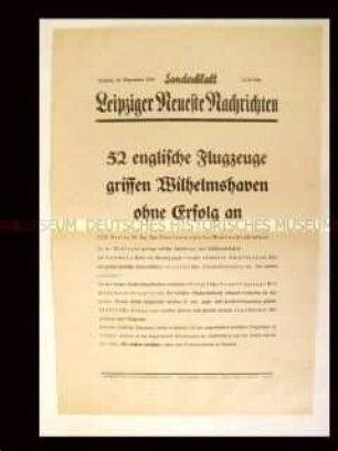Sonderblatt der "Leipziger Neuesten Nachrichten" über einen britischen Luftangriff auf Wilhelmshaven