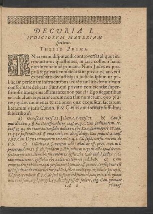 Decuria I. Iudiciorum Materiam spectans