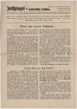 Wochenzeitung "Zeitspiegel" mit Titel zum christlichen Glauben während des Krieges