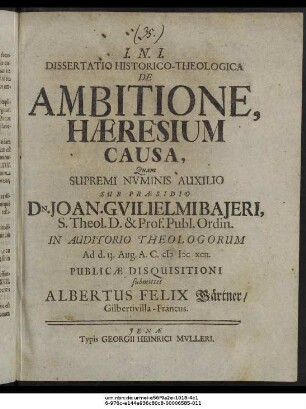 Dissertatio Historico-Theologica De Ambitione, Haeresium Causa