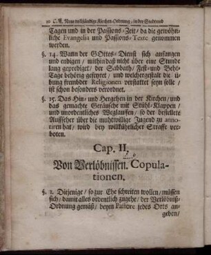 Cap. II. Von Verlöbnissen. Copulationen.