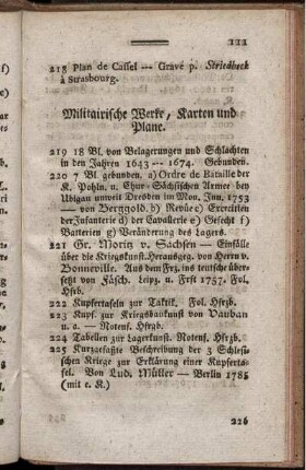 Militairische Werke, Karten und Plane
