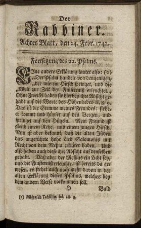 Achtes Blatt, den 24. Febr. 1742.