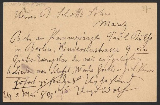 Brief an B. Schott's Söhne : 05.05.1891