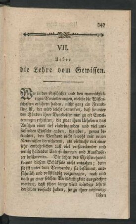 VII. Ueber die Lehre vom Gewissen