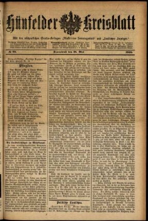 Ausgabe vom Samstag, den 28. Mai 1898.