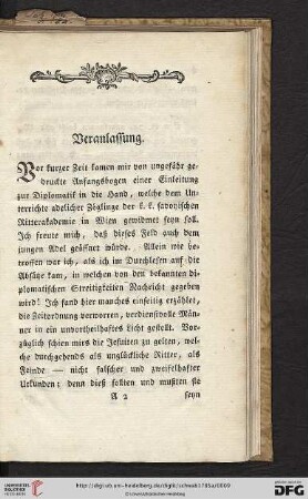 Veranlassung