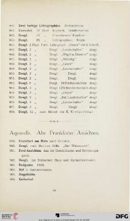 Aquarelle. Alte Frankfurter Ansichten (Nr. 959 - 989)