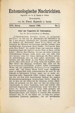 Entomologische Nachrichten. 16. 1890