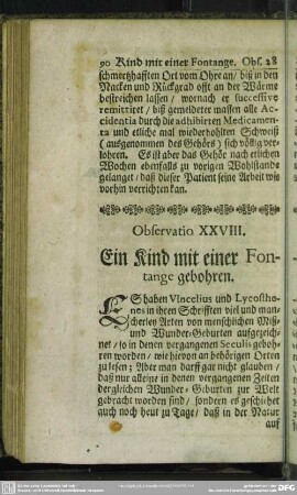 Observatio XXVIII. Ein Kind mit einer Fontange gebohren