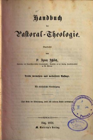 Handbuch der Pastoral-Theologie