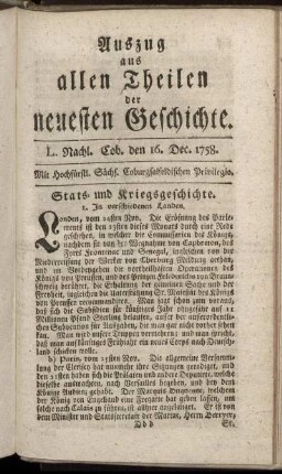 L. Nachl. Cob. den 16. Dec. 1758.