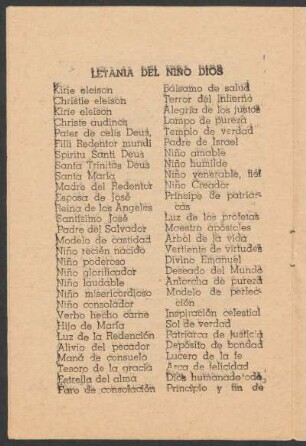 Letanía del Niño Dios.
