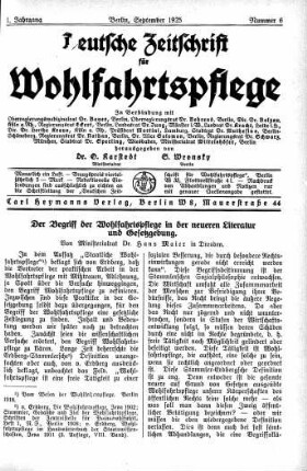 Der Begriff der Wohlfahrstpflege in der neueren Literatur und Gesetzgebung
