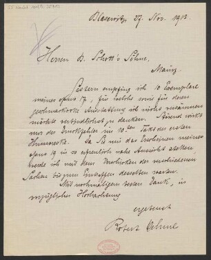 Brief an B. Schott's Söhne : 27.11.1913