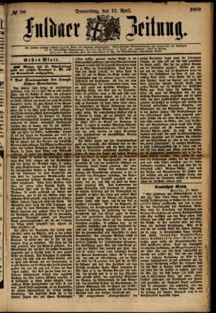 Erste Ausgabe vom Donnerstag, den 18. April 1889.