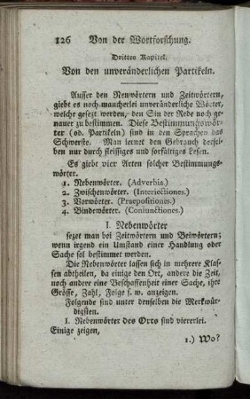 Drittes Kapitel. Von den unveränderlichen Partikeln.