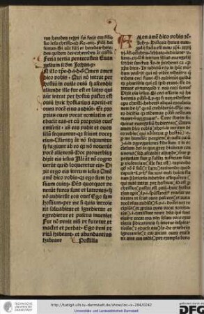 Postilla. Amen amen dico vobis etc, Joh x... Ante initium illius evangelii scribit sanctus Iohannes in precedenti capitulo quod Christus dixit In iudicium ego...