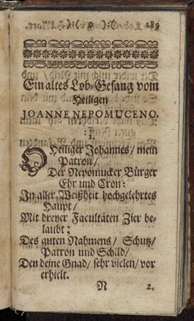 Ein altes Lob-Gesang vom Heiligen Joanne Nepomuceno.