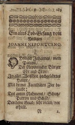 Ein altes Lob-Gesang vom Heiligen Joanne Nepomuceno.