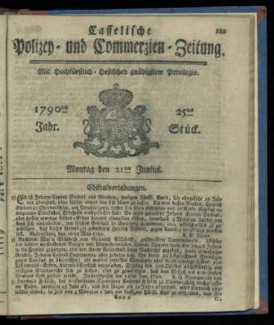 25tes Stueck, Montag den 21ten Junius. 1790