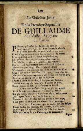 Le Sixiesme Jour De la Premiere Sepmaine De Guillaume de Saluste, Seigneur du Bartas = Der Sechste Tag Der ersten Woche ...