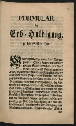 Formular der Erb-Huldigung, so die Städte thun