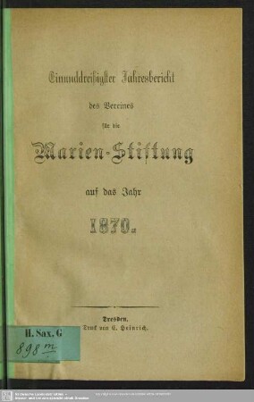 31.1870: Jahresbericht des Vereines für die Marien-Stiftung : auf das Jahr ...