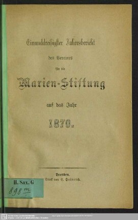 31.1870: Jahresbericht des Vereines für die Marien-Stiftung : auf das Jahr ...
