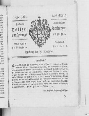 44tes Stück., Ausgabe vom 3. November 1779