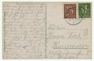 Postkarte von Rosa Höch und Friedrich Höch jr. (Danilo) an Hannah Höch. Benediktbeuren