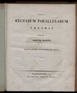 Nova rectarum parallelarum theoria
