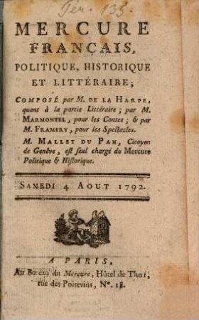 Mercure de France. 1792, 8