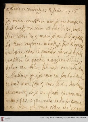 Elisabeth Charlotte (Liselotte) von der Pfalz - Briefe: Brief von Elisabeth Charlotte (Liselotte) von der Pfalz, Herzogin von Orléans, an Madame de Ludres