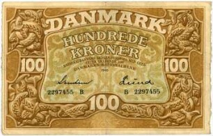Geldschein, 100 Kroner, 1940