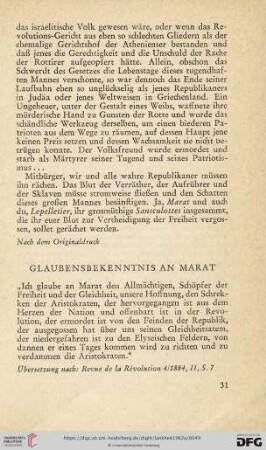 Glaubensbekenntnis an Marat