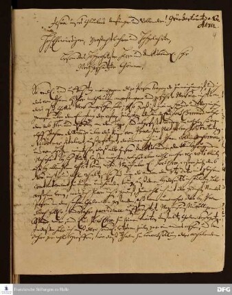 Brief von Heinrich Rincke an August Hermann Francke.