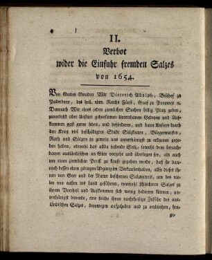 II. Verbot wider die Einfuhr fremden Salzes von 1654.