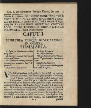 Caput I De Sepultura Ejusque Deneg. In Gen.