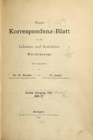 Neues Korrespondenzblatt für die Gelehrten- und Realschulen Württembergs, 2. 1895