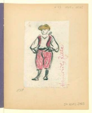 Frau mit violetter Weste und 3/4 Hosen, Viertelprofil