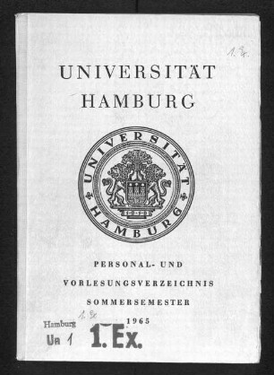 SS 1965: Personal- und Vorlesungsverzeichnis // Hamburgische Universität