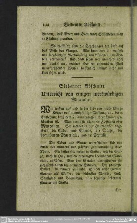Siebenter Abschnitt. Unterricht von einigen merkwürdigen Mineralien