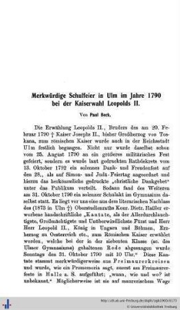 Merkwürdige Schulfeier in Ulm im Jahre 1790 bei der Kaiserwahl Leopolds II.