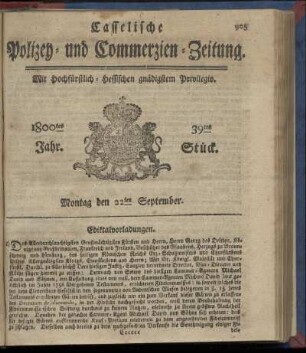 39tes Stueck, Montag den 22ten September 1800