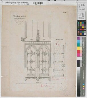 Soest (Soest) Wiesenkirche Blatt 4 Türen des Westportals 1878 1 : 20 54 x 40 Zeichnung Memminger, Architekt Staatshochbauamt Soest
