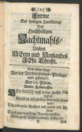 Forme Der heiligen Handlung, Des Hochheiligen Nachtmahls, ...