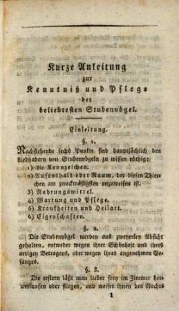 Handbüchlein für Liebhaber der Stubenvögel